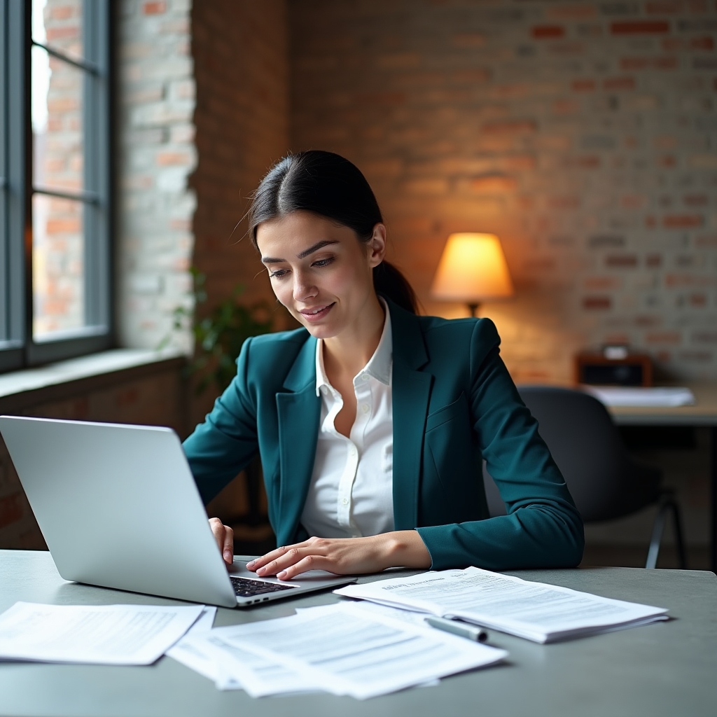 Предприниматель изучает налоговые документы за рабочим столом